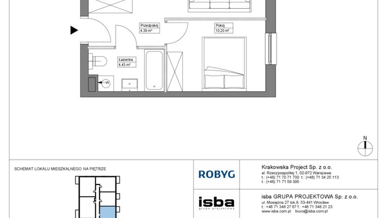 Rzut - Mieszkanie na sprzedaż 2 pokoje o powierzchni 39 m² - numer KR8/B/3/5 w Apartamenty Krakowska etap VIII
