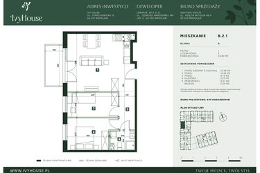 Rzut - Mieszkanie na sprzedaż 3 pokoje o powierzchni 54,9 m² - numer B.2.1 w IVY HOUSE