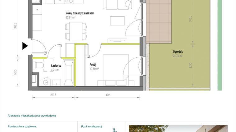 Rzut - Mieszkanie na sprzedaż 2 pokoje o powierzchni 37,71 m² - numer A/2/22 w Skorosze Vita