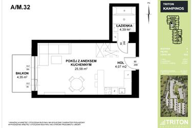 Rzut - Mieszkanie na sprzedaż 1 pokój o powierzchni 34,04 m² - numer A_M32 w Triton Kampinos III