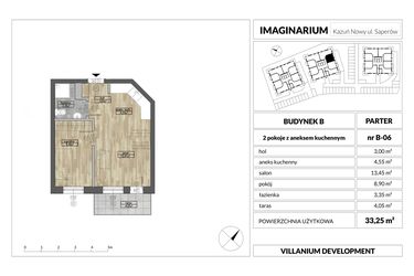 Rzut - Mieszkanie na sprzedaż 2 pokoje o powierzchni 33,25 m² - numer 6 w Imaginarium Kazuń Nowy - bud. B