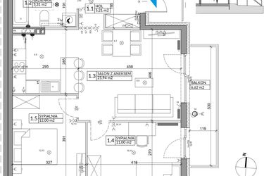 Rzut - Mieszkanie na sprzedaż 3 pokoje o powierzchni 61,55 m² - numer 44B w Osiedle Młodych etap V