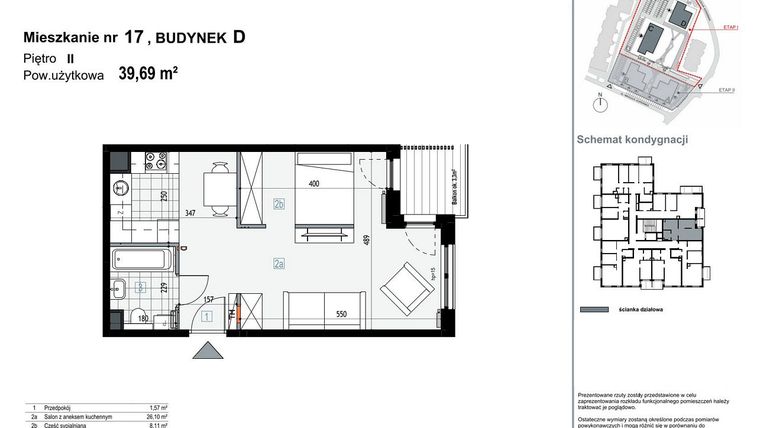 Rzut - Mieszkanie na sprzedaż 1 pokój o powierzchni 39,67 m² - numer D17 w Apartamenty Kopernika
