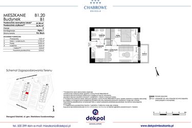 Rzut - Mieszkanie na sprzedaż 2 pokoje o powierzchni 36,96 m² - numer B1.20 w Osiedle Chabrowe