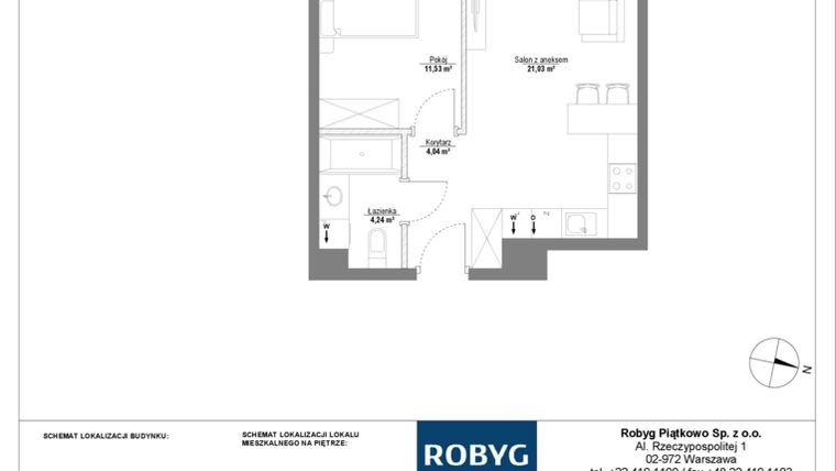 Rzut - Mieszkanie na sprzedaż 2 pokoje o powierzchni 40,84 m² - numer 4M14 w Początek Piątkowo bud. F