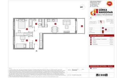 Rzut - Mieszkanie na sprzedaż 3 pokoje o powierzchni 52,63 m² - numer GN_4_1_H_19 w Osiedle Górka Narodowa