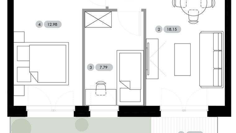 Rzut - Mieszkanie na sprzedaż 3 pokoje o powierzchni 48,84 m² - numer A.0.M1 w Nowe Radwanice