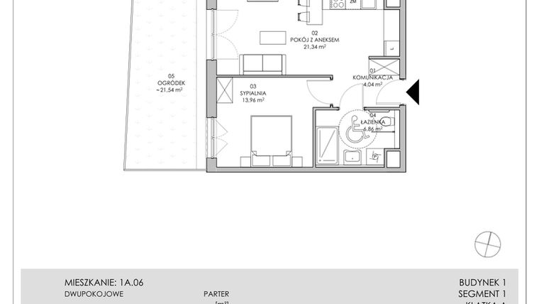 Rzut - Mieszkanie na sprzedaż 2 pokoje o powierzchni 46,2 m² - numer 1A.06 w Skwer Harmonia II