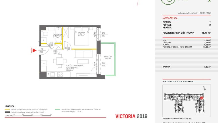 Rzut - Mieszkanie na sprzedaż 2 pokoje o powierzchni 31,49 m² - numer 142 w Olchowy Park III