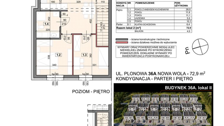 Rzut - Mieszkanie na sprzedaż 4 pokoje o powierzchni 72,9 m² - numer 36A/2 w Zespół willowy Zielona Polana - etap 6