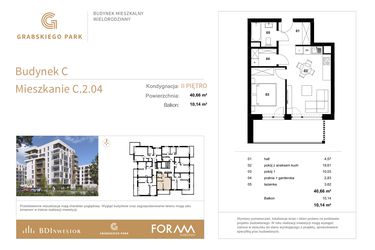 Rzut - Mieszkanie na sprzedaż 2 pokoje o powierzchni 40,66 m² - numer C.2.04 w Grabskiego Park