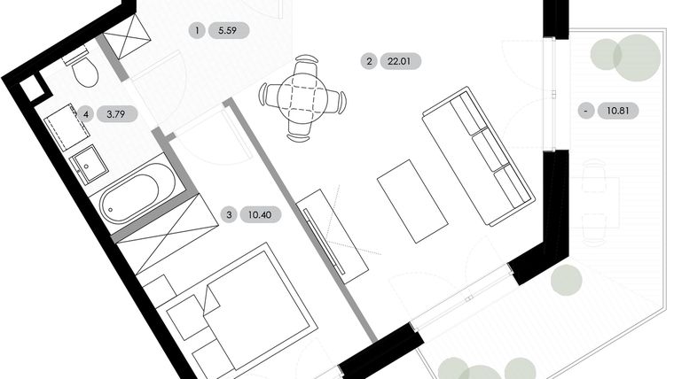 Rzut - Mieszkanie na sprzedaż 2 pokoje o powierzchni 41,79 m² - numer B.1.M4 w Nowe Radwanice