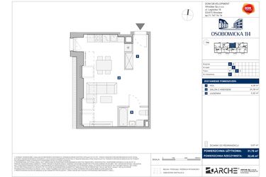 Rzut - Mieszkanie na sprzedaż 1 pokój o powierzchni 31,78 m² - numer A.21 w Osobowicka 114