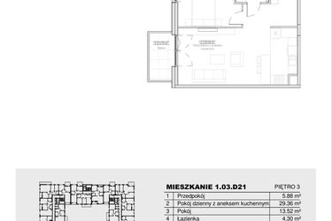 Rzut - Mieszkanie na sprzedaż 2 pokoje o powierzchni 53,06 m² - numer 1.03.D21 w Ogrody Andersa III