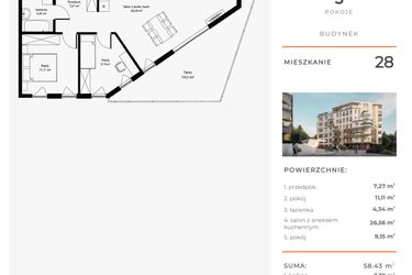 Rzut - Mieszkanie na sprzedaż 3 pokoje o powierzchni 58,43 m² - numer 28 w Bytkowska 4.0