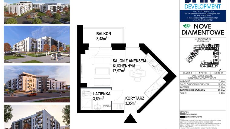 Rzut - Mieszkanie na sprzedaż 1 pokój o powierzchni 25,01 m² - numer 12 w Nove Diamentowe