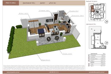 Rzut - Mieszkanie na sprzedaż 2 pokoje o powierzchni 48,6 m² - numer M05 w Przy Parku etap II