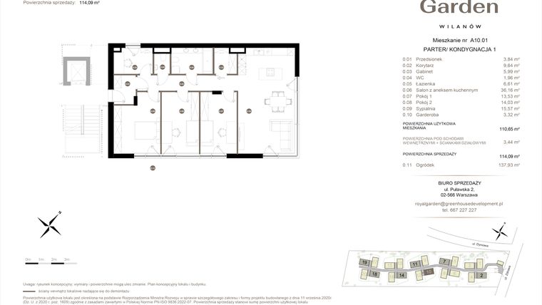 Rzut - Mieszkanie na sprzedaż 5 pokoi o powierzchni 110,65 m² - numer A10.01 w Royal Garden Wilanów Apartamenty