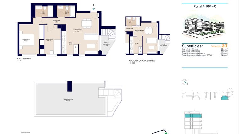 Rzut - Mieszkanie na sprzedaż 2 pokoje o powierzchni 74 m² - numer 4-C-4 w Apartamenty w Alicante - 78385858