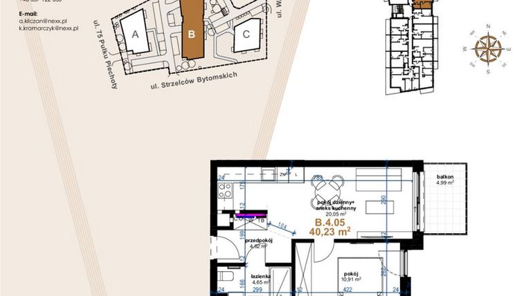 Rzut - Mieszkanie na sprzedaż 2 pokoje o powierzchni 40,23 m² - numer VB.4.05 w Vanda Park