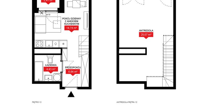 Rzut - Mieszkanie na sprzedaż 1 pokój o powierzchni 50,88 m² - numer A2 383 w 29L