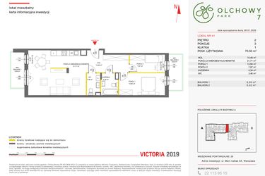 Rzut - Mieszkanie na sprzedaż 3 pokoje o powierzchni 70,42 m² - numer 41 w Olchowy Park VII