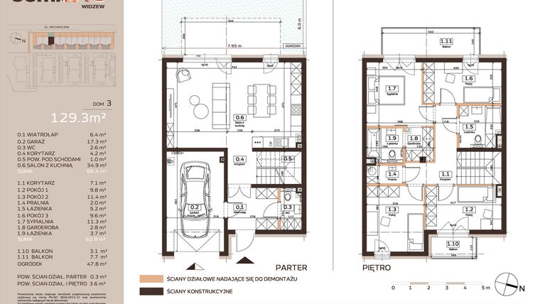 Rzut - Dom na sprzedaż 5 pokoi o powierzchni 129,3 m² - numer 3 w Domkove Widzew etap 2