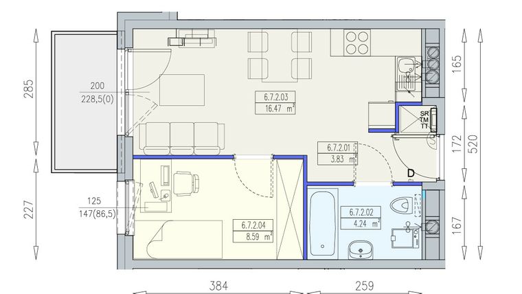 Rzut - Mieszkanie na sprzedaż 2 pokoje o powierzchni 33,13 m² - numer K2 6/7/2/2a w Południk 17 - budynek K2