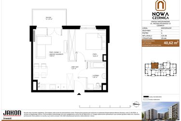 Rzut - Mieszkanie na sprzedaż 2 pokoje o powierzchni 40,62 m² - numer CZ3.36 w Nowa Czernica - etap II