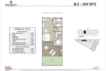 Rzut - Mieszkanie na sprzedaż 2 pokoje o powierzchni 65,56 m² - numer 3 w Eden Beach 2