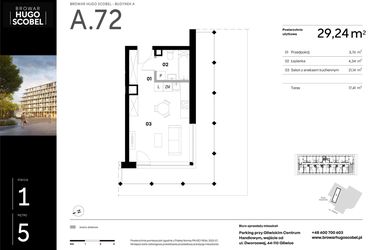 Rzut - Mieszkanie na sprzedaż 1 pokój o powierzchni 29,24 m² - numer A.72 w Browar HUGO SCOBEL