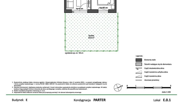 Rzut - Mieszkanie na sprzedaż 2 pokoje o powierzchni 32,35 m² - numer E.0.1 w Nowy Świat Ostoja etap II - EFG