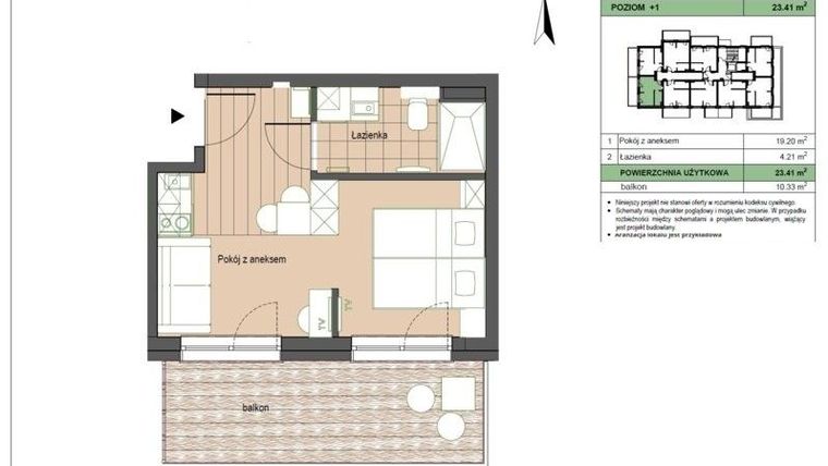 Rzut - Mieszkanie na sprzedaż 2 pokoje o powierzchni 23,41 m² - numer M16 w Stegna Forest 2
