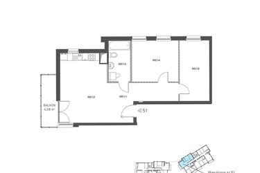 Rzut - Mieszkanie na sprzedaż 3 pokoje o powierzchni 62,86 m² - numer 51 w Wzgórze Krzemionki II
