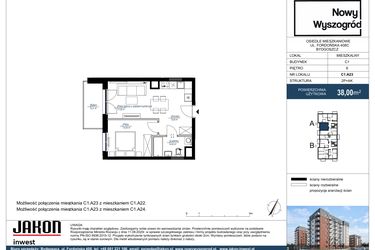Rzut - Mieszkanie na sprzedaż 2 pokoje o powierzchni 38,04 m² - numer C1.A23 w Nowy Wyszogród etap II