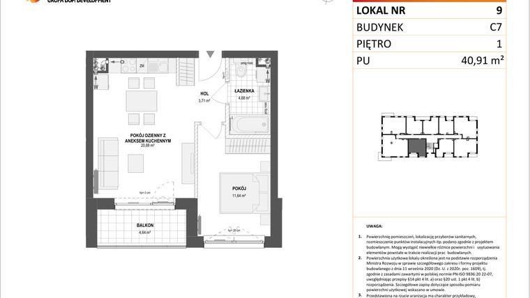 Rzut - Mieszkanie na sprzedaż 2 pokoje o powierzchni 40,91 m² - numer C7.9 w Konstelacja etap IV