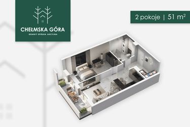 Rzut - Mieszkanie na sprzedaż 2 pokoje o powierzchni 50,51 m² - numer C-9A-M4 w Chełmska Góra