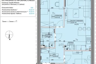 Rzut - Mieszkanie na sprzedaż 3 pokoje o powierzchni 55,24 m² - numer 56A w Osiedle Młodych etap IX