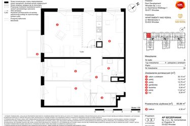 Rzut - Mieszkanie na sprzedaż 4 pokoje o powierzchni 85,88 m² - numer 35 w Apartamenty nad Rzeką
