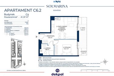 Rzut - Mieszkanie na sprzedaż 2 pokoje o powierzchni 41,37 m² - numer C6.2 w Sol Marina etap III