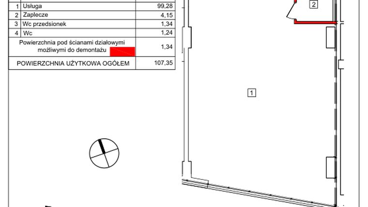 Rzut - Lokal użytkowy na sprzedaż 1 pokój o powierzchni 107,35 m² - numer P01/B02 w Sokolska 30 Towers