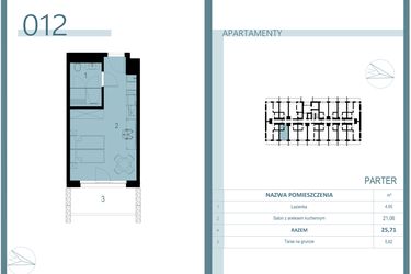 Rzut - Mieszkanie na sprzedaż 1 pokój o powierzchni 25,71 m² - numer 012 w Linea Mare Mrzeżyno