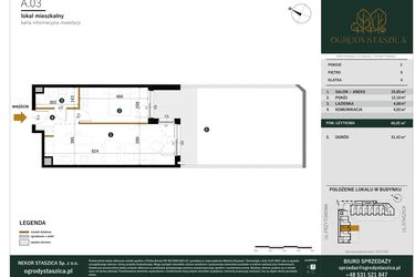 Rzut - Mieszkanie na sprzedaż 2 pokoje o powierzchni 46,05 m² - numer A.03 w Ogrody Staszica