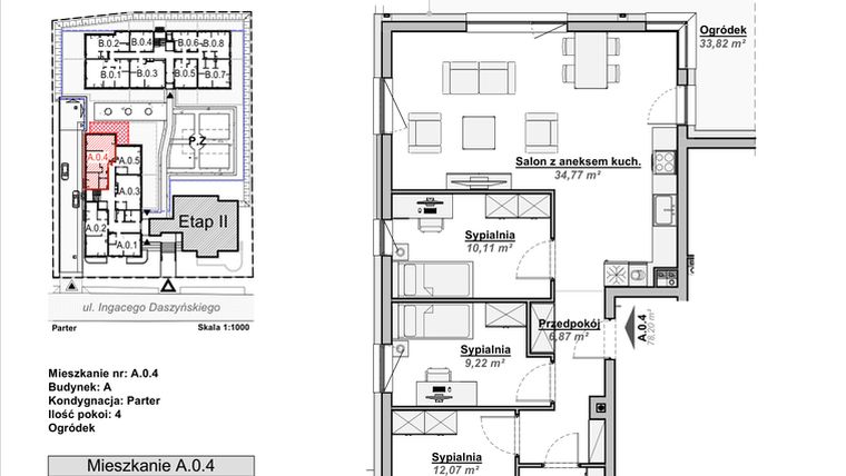 Rzut - Mieszkanie na sprzedaż 4 pokoje o powierzchni 78,2 m² - numer A.0.4 w Nowa Fregata