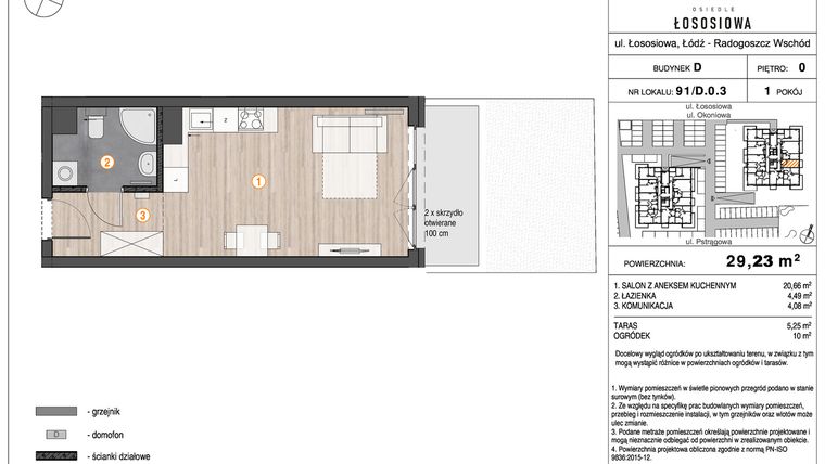 Rzut - Mieszkanie na sprzedaż 1 pokój o powierzchni 29,23 m² - numer 91 - D0.3 w Osiedle Łososiowa