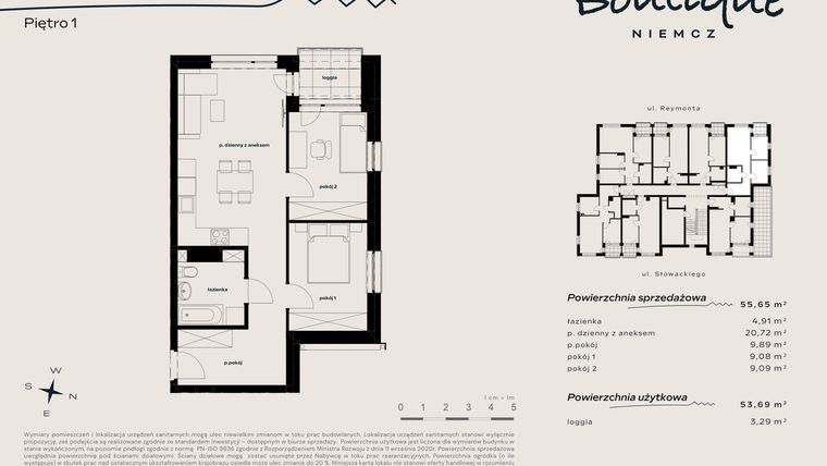 Rzut - Mieszkanie na sprzedaż 3 pokoje o powierzchni 55,65 m² - numer 10 w Boutique NIEMCZ