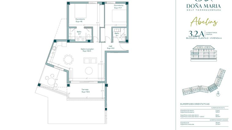 Rzut - Mieszkanie na sprzedaż 2 pokoje o powierzchni 109 m² - numer 2A w Finca Dona Maria