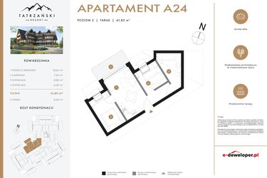 Rzut - Mieszkanie na sprzedaż 3 pokoje o powierzchni 41,65 m² - numer A24 w Tatrzański Resort