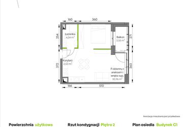 Rzut - Mieszkanie na sprzedaż 1 pokój o powierzchni 37,53 m² - numer C1/02/37 w WUWA Vita