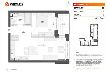 Rzut - Mieszkanie na sprzedaż 2 pokoje o powierzchni 42,16 m² - numer C8.25 w Konstelacja etap IV